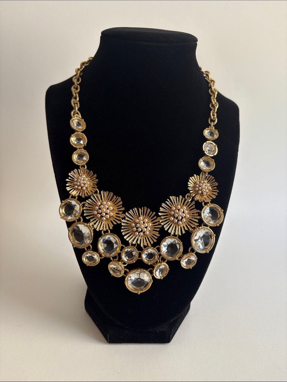 Talbots Gold Floral Crystal Statement Necklace Women Jewelry